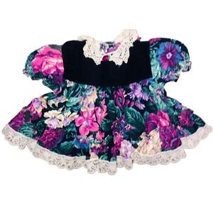 Jolene Dress Top Baby M‎ 12 months Vintage Floral Purple Empire Lace Collar USA